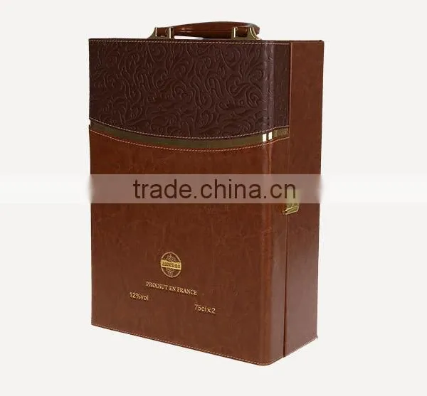 Ou Shigu Wholesale Custom 2 Bottles of Red Wine Box, Leather Brown Beautiful Gift Box photo-2