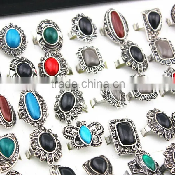 America Style Alloy Colourful Artificial Stone Open Rings photo-4
