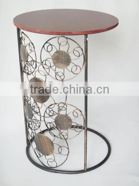 RH-4647 Metal Round Wood Top Snack Coffee Table Circle Motif Sofa Side Table photo-3