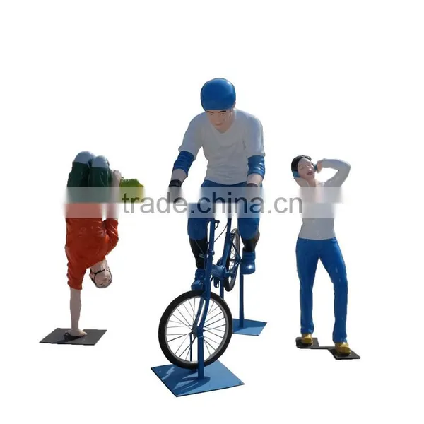 Outdoor FRP Man With Bicycle Statue photo-4
