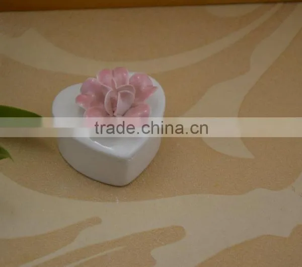 Hand Painted White Ceramic Jewel Box With Flower Shape Design photo-4