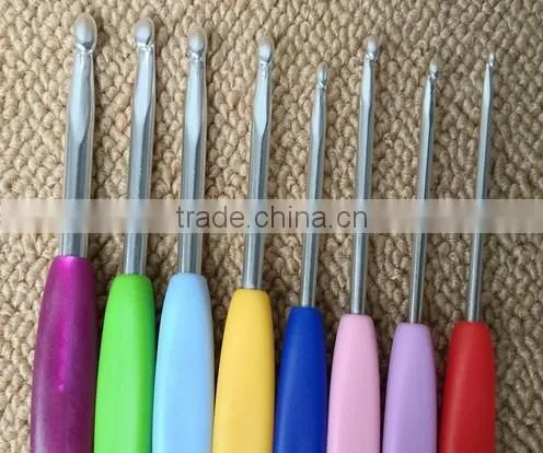 8pcs Colorful Soft Plastic Handle Aluminum Crochet Hooks Knitting Needles Set photo-3