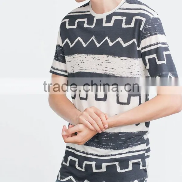Geometric Print T-shirt With Short Sleeves and Round Neck Low MOQ O-neck Cotton t- Shirt for Men Printing t Shirt photo-2