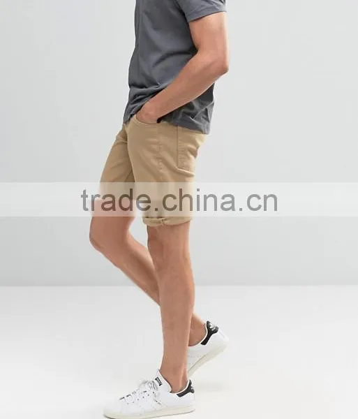2016 High Quality Latest Custom Five Pocket Men's Khaki Slim Fit 100% Cotton Stretch Denim Concealed Fly Casual Plain Hot Shorts photo-4