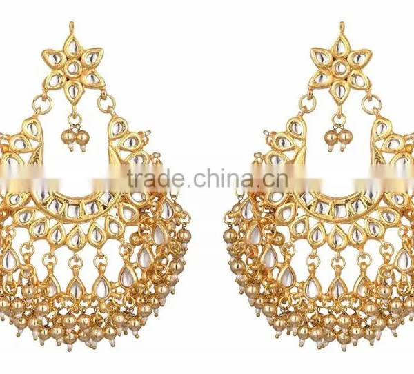 Kundan Jadau Earring Tikka Gold Plated Chand Bali Set photo-3