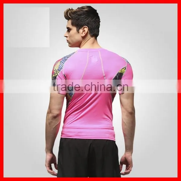 2015 Men Sport Fitness Wear T Shirt Custom Sublimation Short Sleeve Compression Shirt photo-4