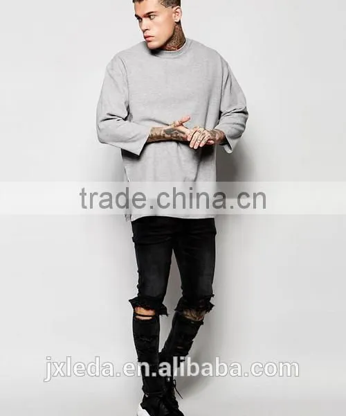 Oversized Longline 3/4 Sleeves 100% Cotton Men T-shirt China Factory Wholesale photo-4