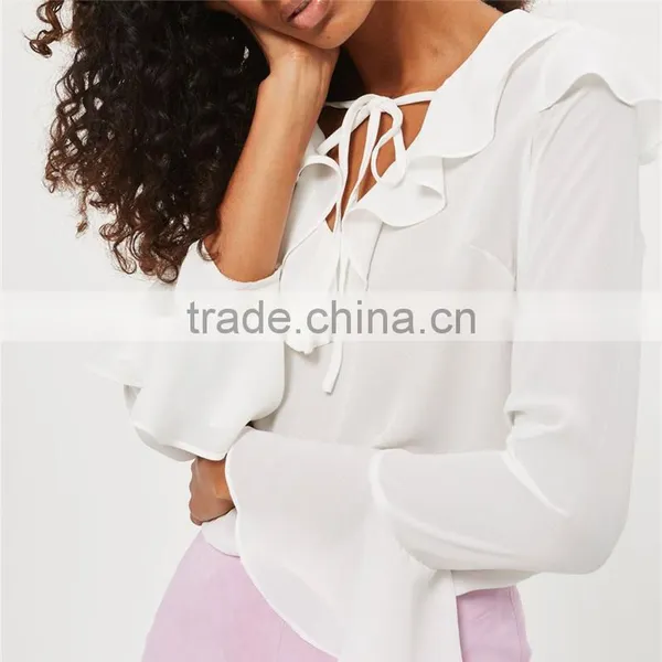 2017 OEM Hot Sale Long Sleeve White Chiffon Shirts for Ladies photo-2