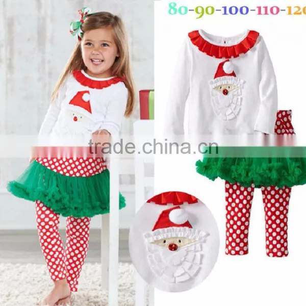 2015 Christmas Santa Cotton Little Girls Boutique Remake Clothing Sets photo-3