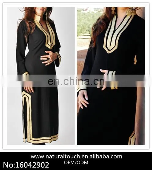Moroccan Black Long Sleeves Women Kaftan Maternity-wear (16042902)