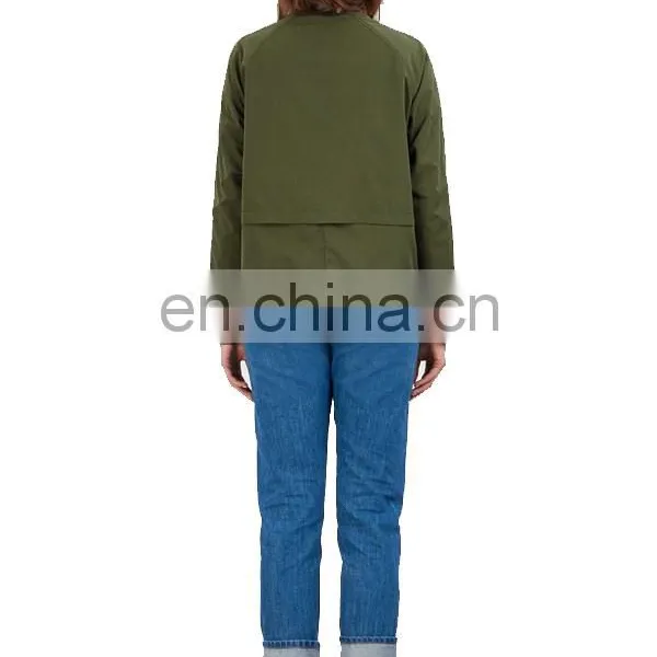 Factory OEM Green Lightweight Ladies Bomer Jacket In Printed Lining photo-6
