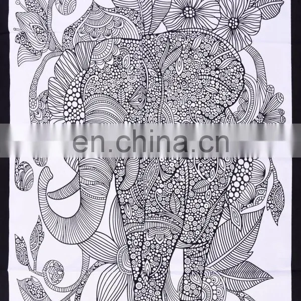 Indian Handmade Ethnic Poster Tapestry Throw Cotton Yoga Mat Elephant Design Meditation Wall Hanging photo-2
