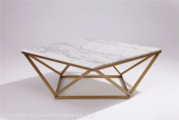 Mid Century Marble + Stainless Steel Gold Coffee Table photo-2