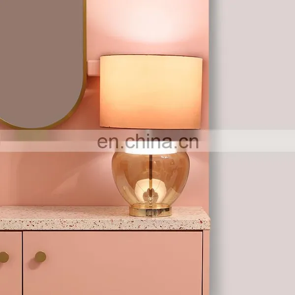 Hotel Decor Modern Yellow Lampshade Small Nightstand Glass Table Lights for Sale photo-6