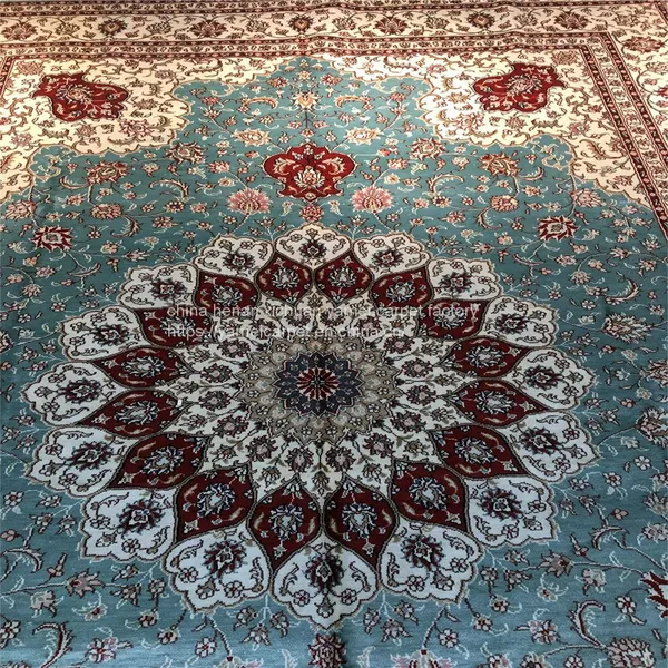 Light Blue Carpet Handmade Silk Persian Carpets 6x9ft photo-3