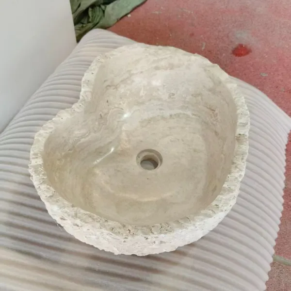 Modern Fashionable Heart Shape Design Travertine Marble Stone Countertop Hand Wash Sink for Villa Hotel Bathroom Sanities photo-5