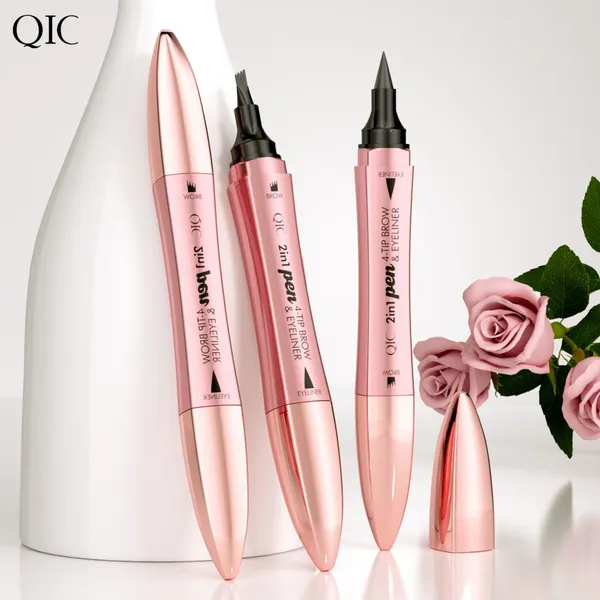 QIC Rose Gold Dual-Ended 4-Tip Eyebrow Pen & Eyeliner (Waterproof & Smudge-Proof) 4-Tip Forked Liquid Eyebrow Pen for Natural, Feathered Brows photo-4