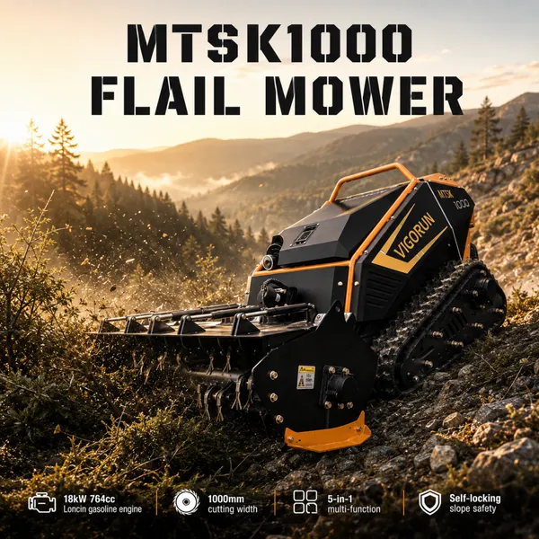 Vigorun MTSK1000 RC Broyeur à fléaux, Déchiqueteur multifonction de sécurité autobloquant pour pente pour le débroussaillage des arbustes et jeunes arbres
