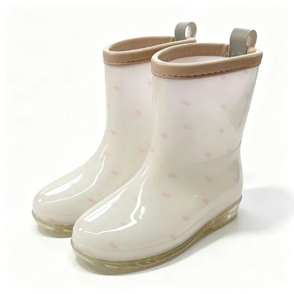 Proshield Work Kids Middle Calf Rain Boots With Pink Heart Print, Waterproof Children Rain Boots