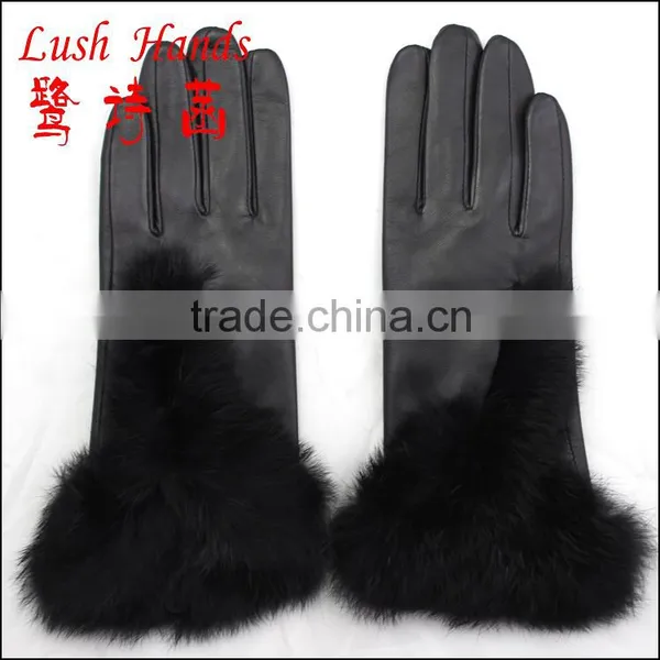 Fashion Lady Sheepskin Leather Gloves With Fox Fur photo-6