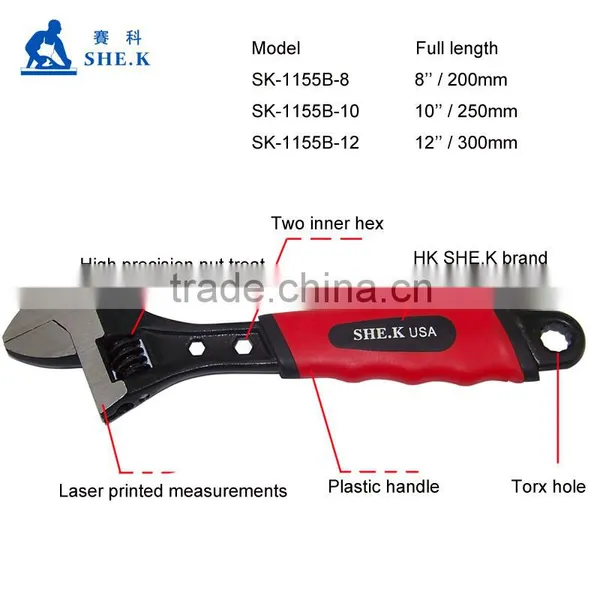 150-300mm High Class Black Finish Plastic Handle Adjustable Wrench