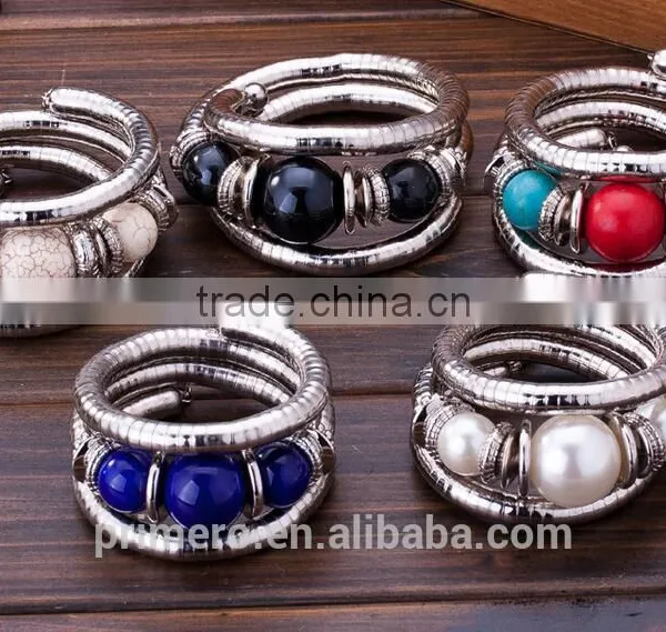 Hot Jewelry Tibetan Silver Bracelet Turquoise Inlay Roundness Bead Adjust Bangle photo-6