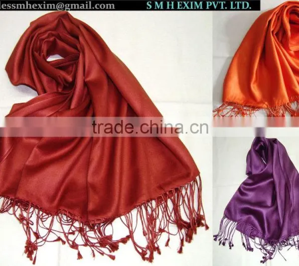 Satin Weave Pure Silk Shawl and Scarf in Wide Range of Colors... photo-2
