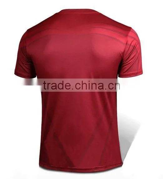 Polyester Spandex Short Sleeves Red Crew Neck Compression Shirt / Rash Guard With Flash Design photo-2