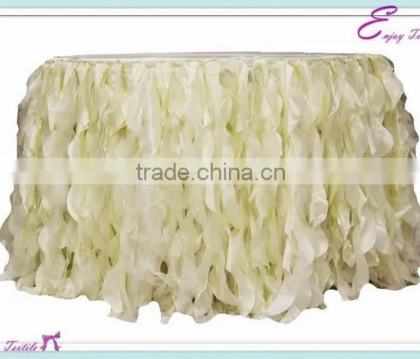 YHK#48 Curly Table Skirt - Polyester Banquet Wedding Wholesale Chair Cover Sash Table Cloth Skirt Linen Quality Choice