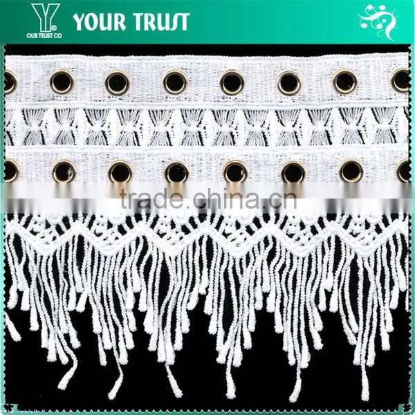 Width 5.7 Centimeter 6MM Gold Grommet White Polyester Lace Metal EyeletTrimming photo-4