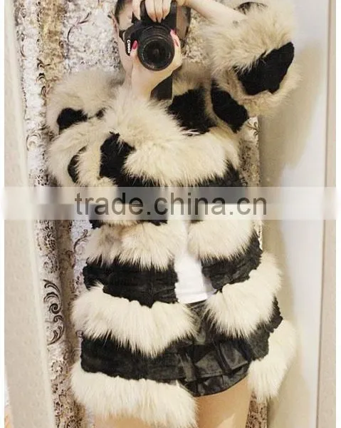 Fashion rabbit fur and fox fur splicing coat /fur jacket