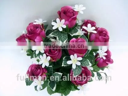 Artificial Flowers For Home Decoration 14-heads Satin Rose Bud Bush photo-2