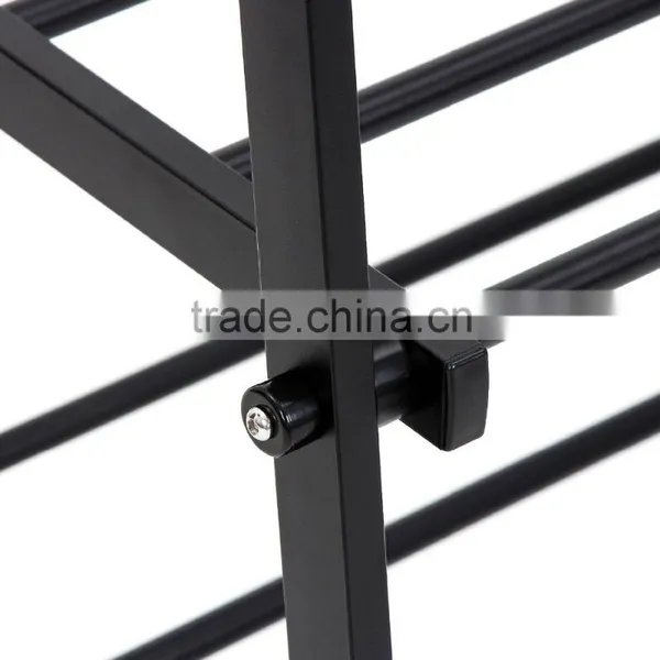 Black Metal Coat Hat Rack 2-tier Garment Drying Rack Clothes Shoe Organizer photo-4