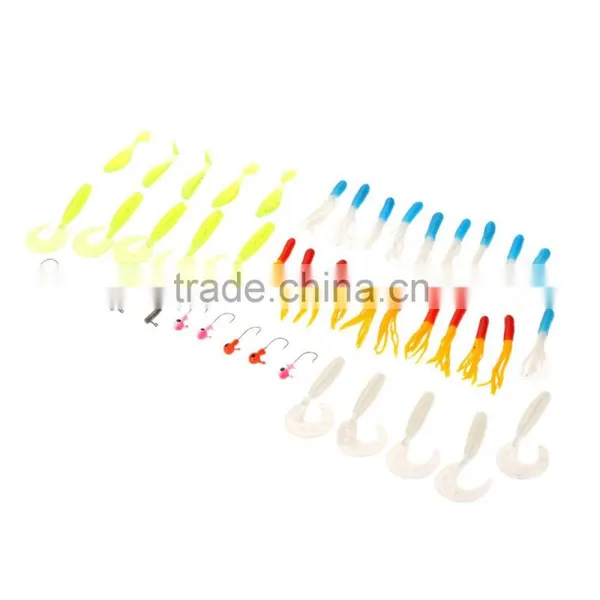 35Pcs Soft Plastic Worm Fishing Baits 10 Lead Jig Head Hooks Simulation Suite Set Lures Tackle