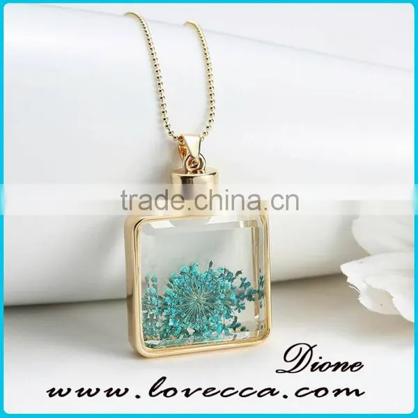 Fashion Real Flower Special Charm Jewelry Silver Plated Square Necklace photo-5