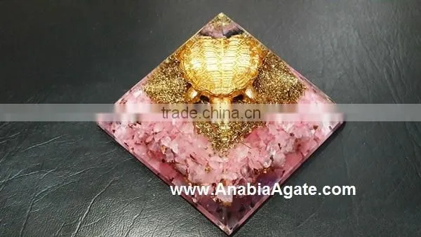 Rose Quartz Orgone Pyramid | Metal Tortoise Orgone Pyramid With Roze Quartz Chips photo-4