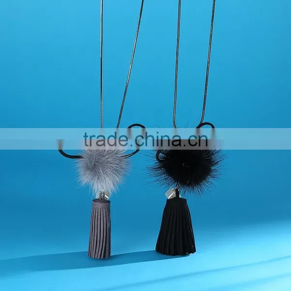 Autumn Winter Mink Hair Ball Pendant Necklace Velvet Tassel Long Necklace Long Sweater Necklace photo-5