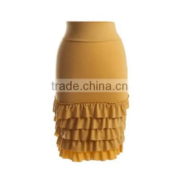 Tiered Skirt Extender For Western Mature Women Clothing Mustard Plain Solid Elastic Waist Fashion Extender