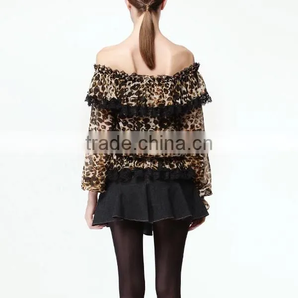 Fashionable Printed Long Sleeve Clothing New Design off Shoulder Sexy Fancy Tops for Girls photo-4