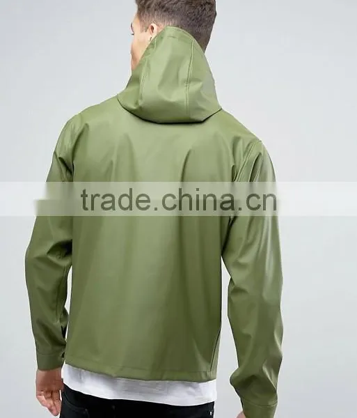 Custom Best Price High Quality New Design Durable 100% Polyurethane Smooth Drawstring Hood Green Casual Men Wind Jacket photo-2