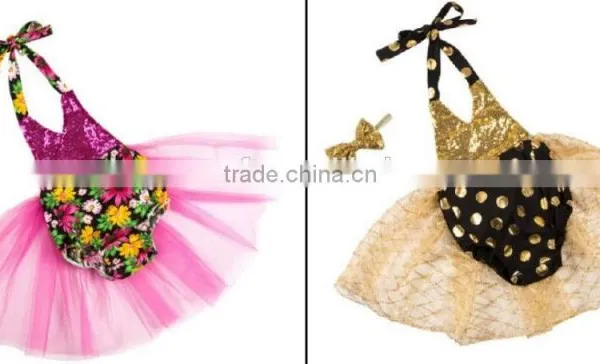 2016 China Low Price Wholesale Baby Sequin Romper Tutu Set With Headband and Skirt for Dancing photo-6