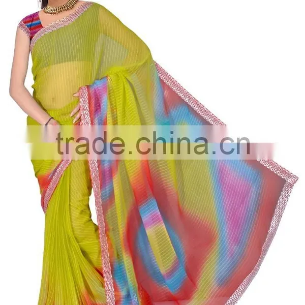Spray Printed Designer Styles Saree With Blouse & Lace Border photo-4