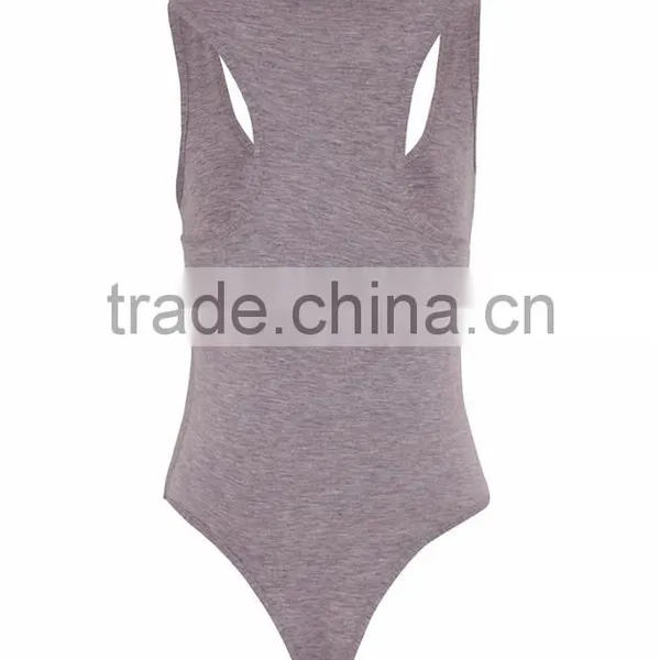 Chinese Factory Sexy Women Plain Tight Body Shaper Basic Grey Racer Back Bodysuit photo-5