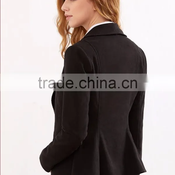 Black Faux Suede Shawl Collar One Button Fitted Blazer 100% Polyester Lining Women Plain Tuxedo Suit Set Custom Supplier photo-4