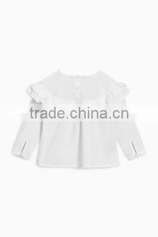 Latest Tops Designs Girls Long Sleeve Plain White Ruffle Blouse Children's Boutique Clothing photo-3