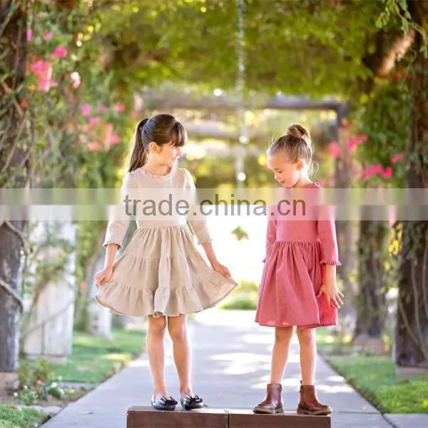 Simple Lovely 2017 Baby Girl Party Dress Children Frocks Designs Linen Dress Baby Girl Clothes photo-3