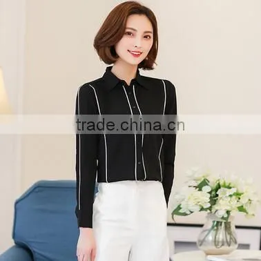 Custom Beautiful Cheap Designs for Women Formal Fashionable Chiffon Long Sleeve Shirts photo-3