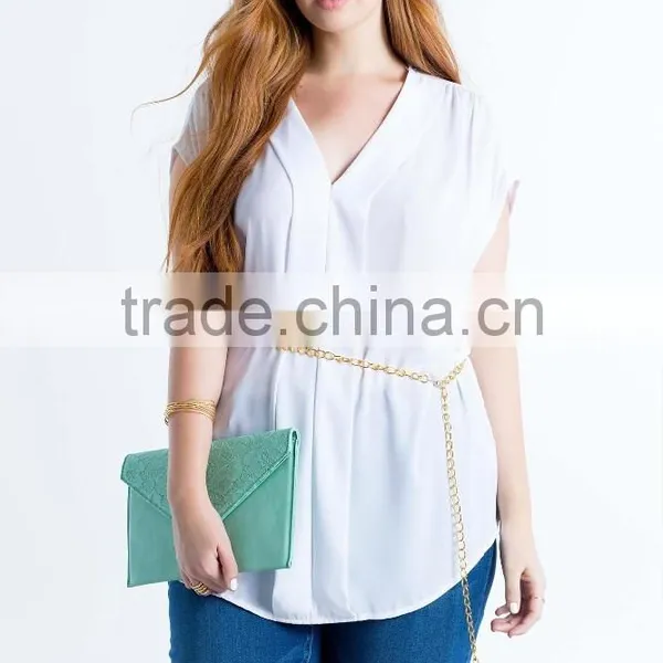 Relaxed V-neck Pleated Plus Size Chiffon Blouse/woman Top photo-2