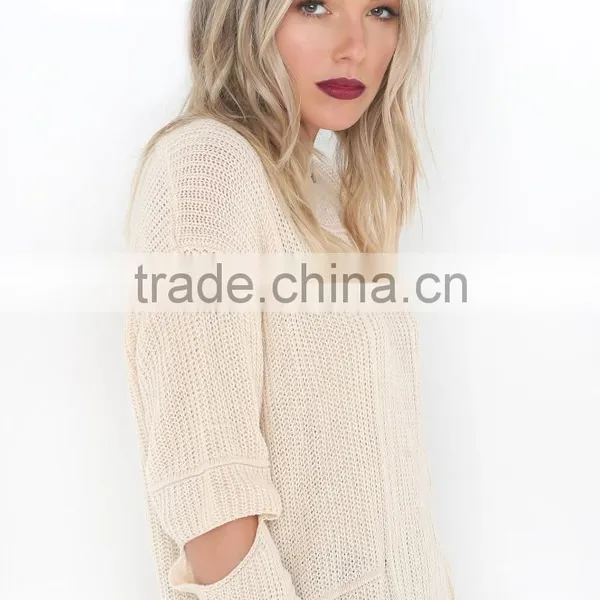 B33749A 2017 Western Women Hot Fashion Cut Out Plain Knit Sweater photo-3