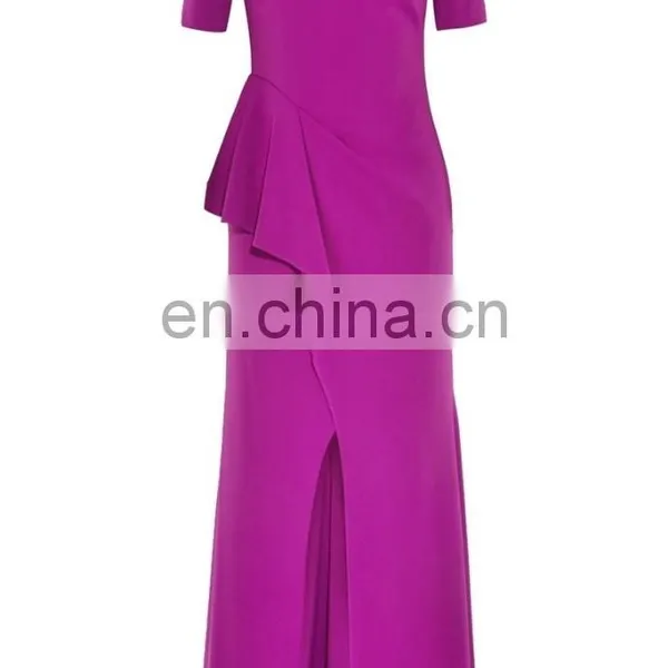 Latest Fashion Purple Evening Dress Front Slit Purple Crepe Evening Gown, Evening Dress China photo-4